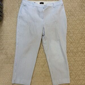 Talbots Blue and White Striped Perfect Cropped 14 curvy Pants classic 100%Cotton